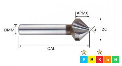 23.0mm  3 Flute HSSCo 90 Degree Countersink (Plain Shank)